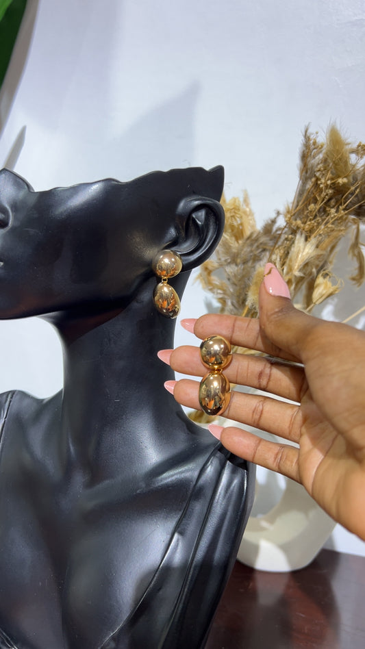 Golden Orb Drop Statement Earrings (Rbs535)