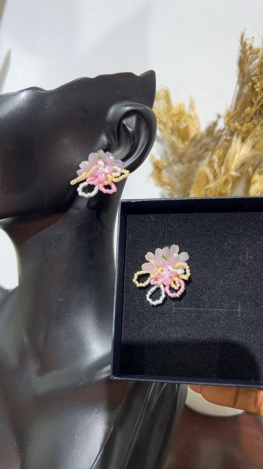 Blush Petal Beaded Statement Earrings (Rbs532)